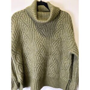 A New Day Womens Olive Green Cable Knit Turtleneck Sweater S Chic Soft Casual